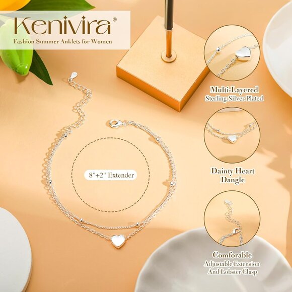 Sterling Silver Ankle Bracelets for Women,Gold Dainty Layered Waterproof Anklet - Picture 4 of 9